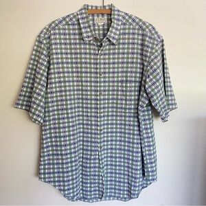LL Bean Polo Shirt Men Extra Large Tall Green Plaid Cotton Golf Casual Adult XL